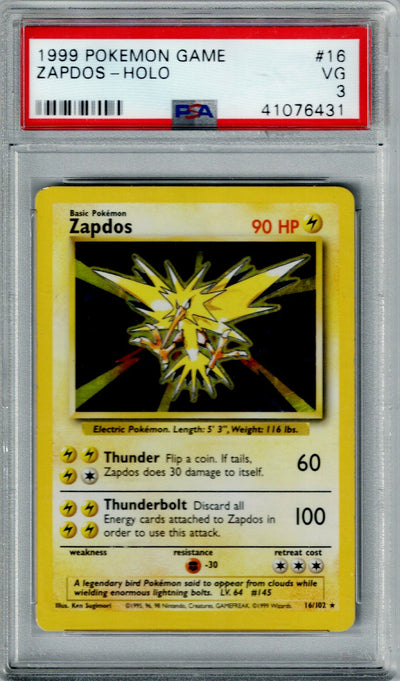 Pokemon Base Set Zapdos #16 – Holo PSA 3