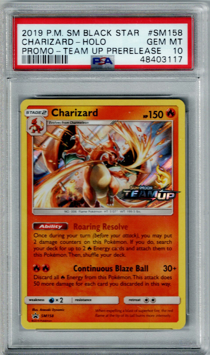 Pokemon S&M Team Up Promo Charizard #SM158 – Holo PSA 10