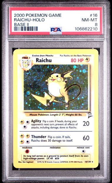 Pokemon Base 2 Raichu #16 – Holo PSA 8