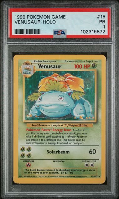 Pokemon Base Set VENUSAUR #15 PSA 1