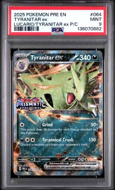Pokemon Prismatic Evolutions Tyranitar ex #064 PSA 9
