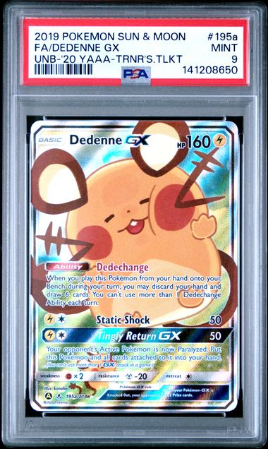 Pokemon Unbroken Bonds Dedenne GX #195a PSA 9