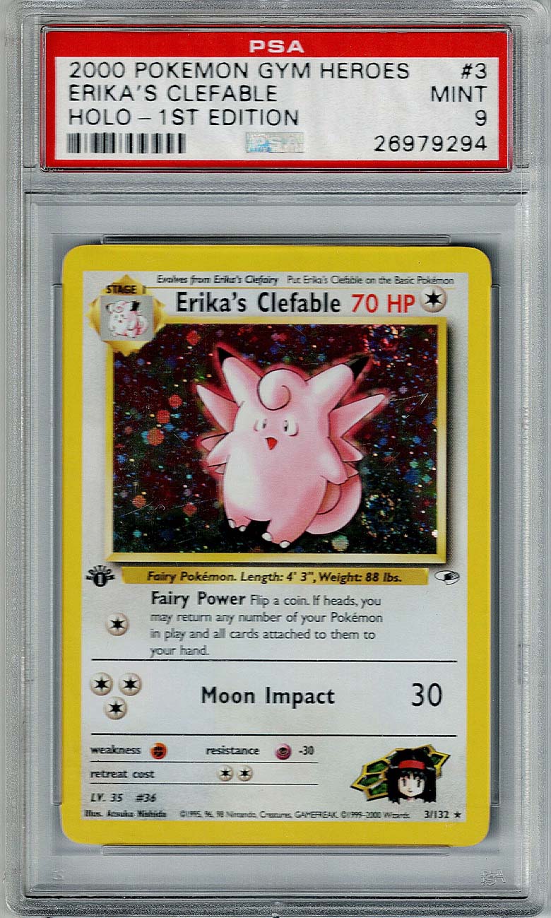 Pokemon Gym Heroes Erika's Clefable #3 – Holo PSA 9