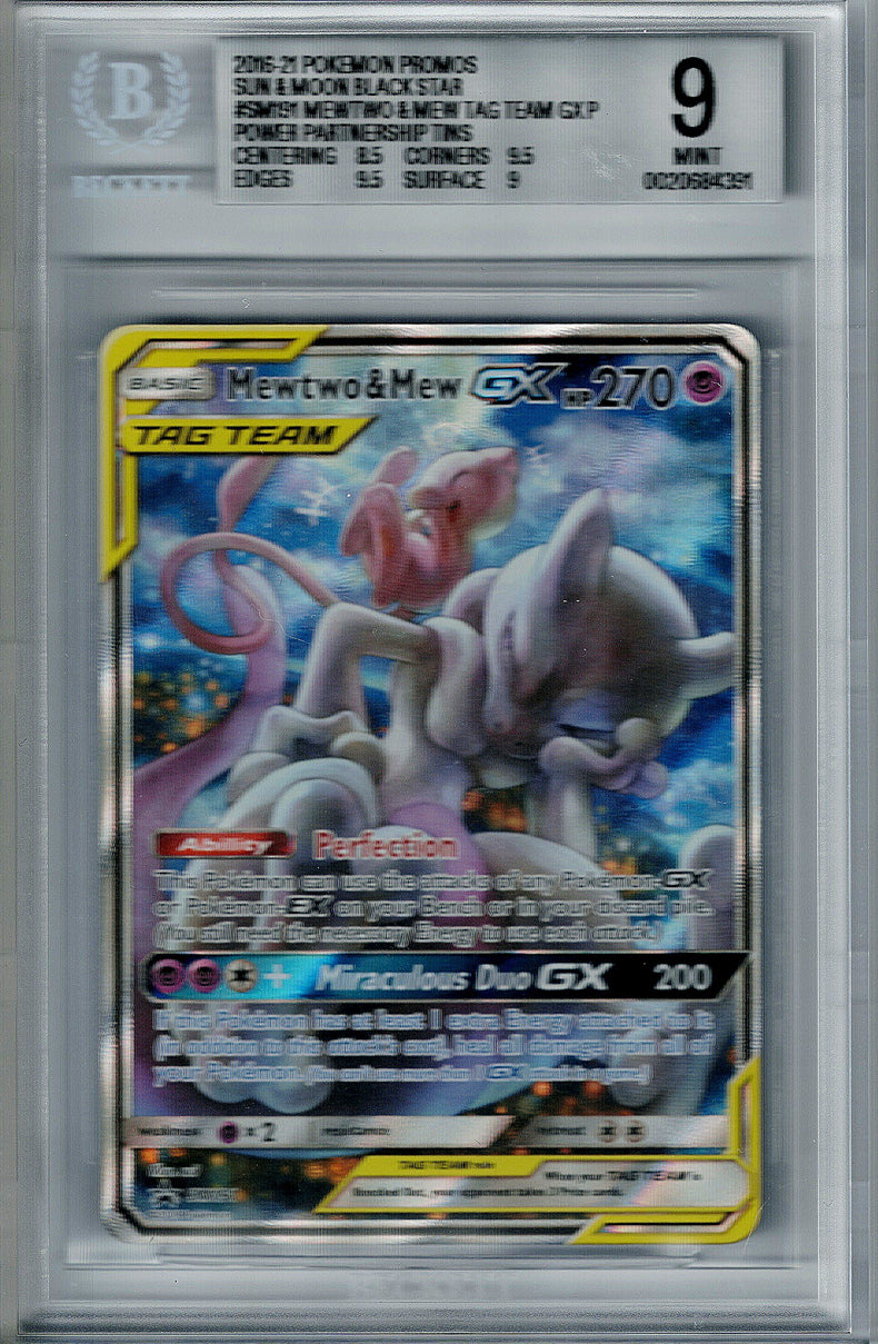 Pokemon Tag Team Black Star Promo Mewtwo & Mew GX #SM19 BGS 9