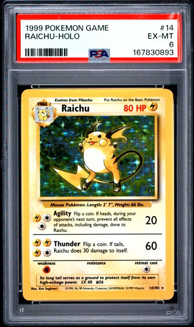 Pokemon Base Set Raichu #14 – Holo PSA 6