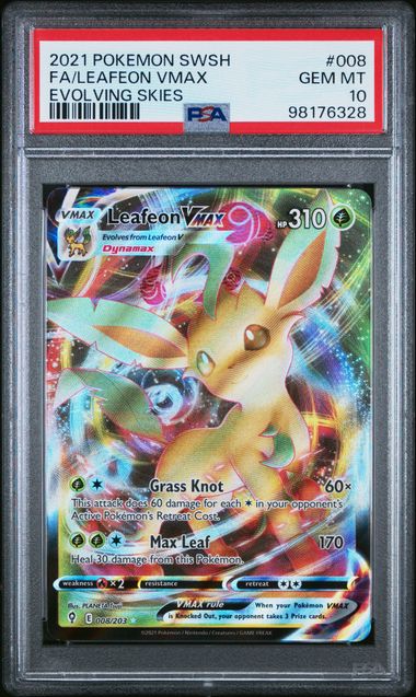 Pokemon Evolving Skies Leafeon VMAX #008 PSA 10