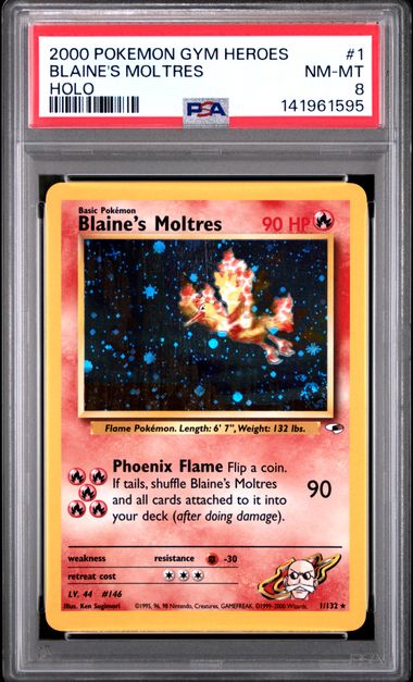 Pokemon Gym Heroes Blaine's Moltres #1 – Holo PSA 8