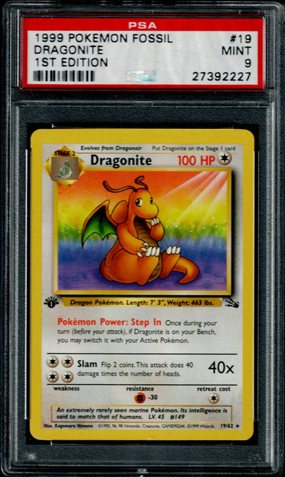 Pokemon Fossil Dragonite #19 PSA 9