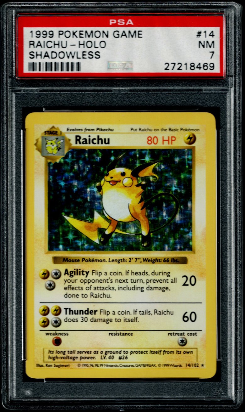 Pokemon Base Set Shadowless Raichu #14 – Holo PSA 7