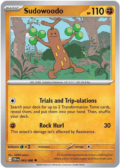 Pokemon Chaos Rising Sudowoodo Reverse Holofoil #43