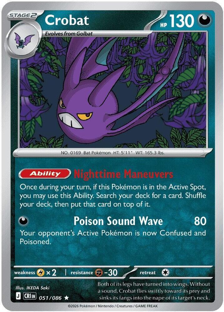 Pokemon Chaos Rising Crobat Reverse Holofoil #51