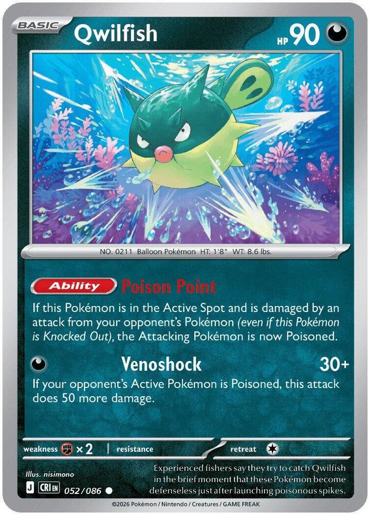 Pokemon Chaos Rising Qwilfish Reverse Holofoil #52