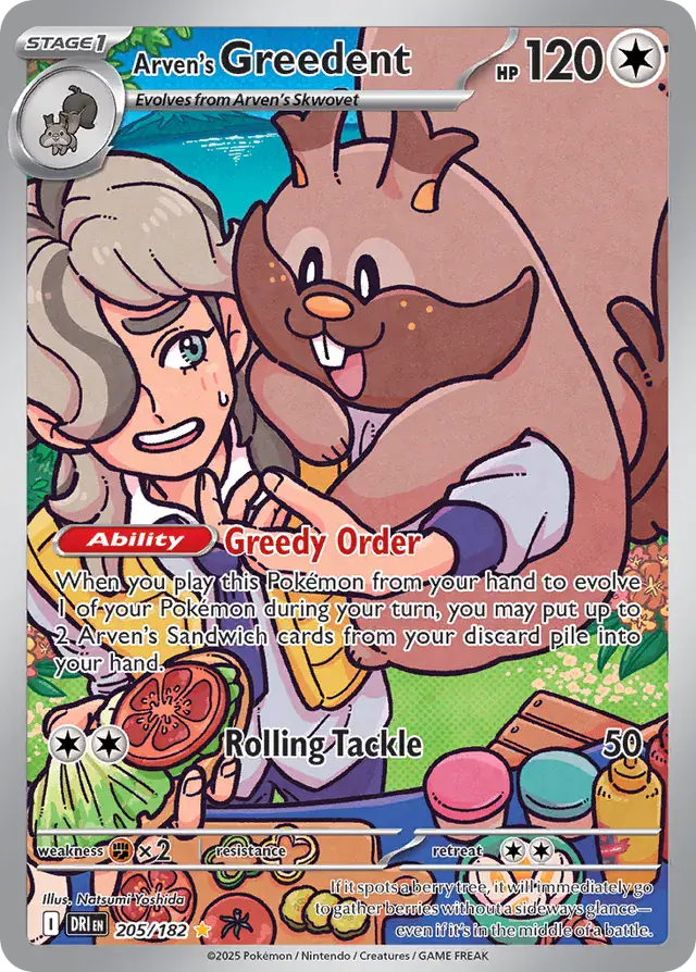 Pokemon Destined Rivals Arven's Greedent #205