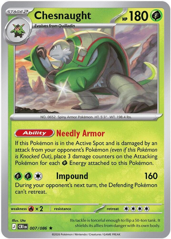 Pokemon Chaos Rising Chesnaught Reverse Holofoil #7