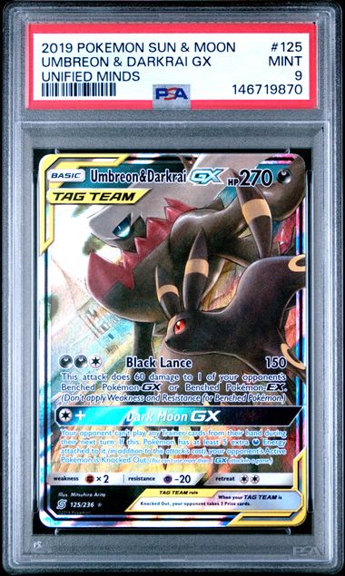 #125 UMBREON & DARKRAI GX PSA 9