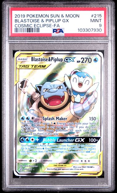 #215 BLASTOISE & PIPLUP GX PSA 9